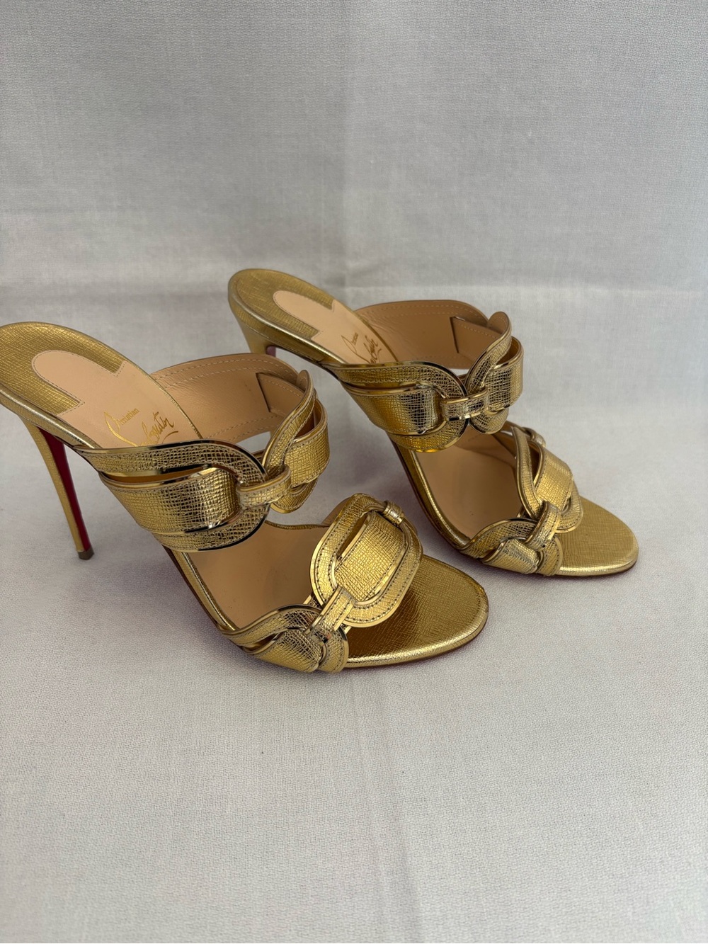 Christian Louboutin Gold Leather Knot-Detail High Heel Sandals size 39.5 US 8.5